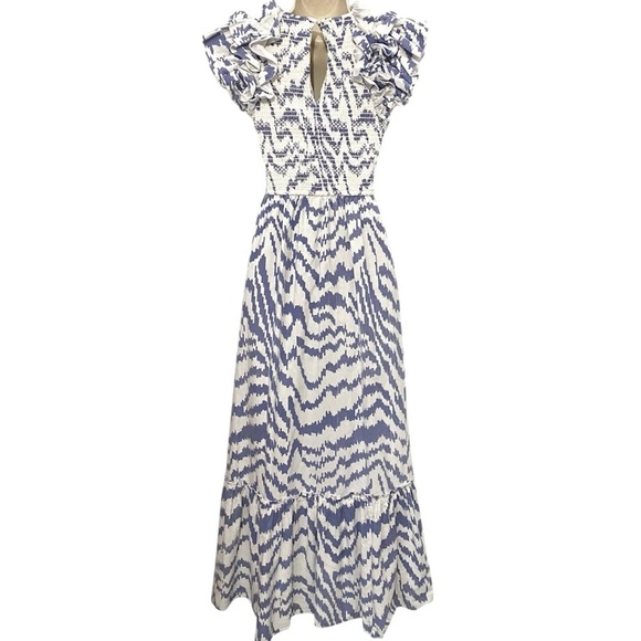 SAYLOR Pilar Smocked Midi Dress Medium Zebra Blue White Print - Picture 8 of 15